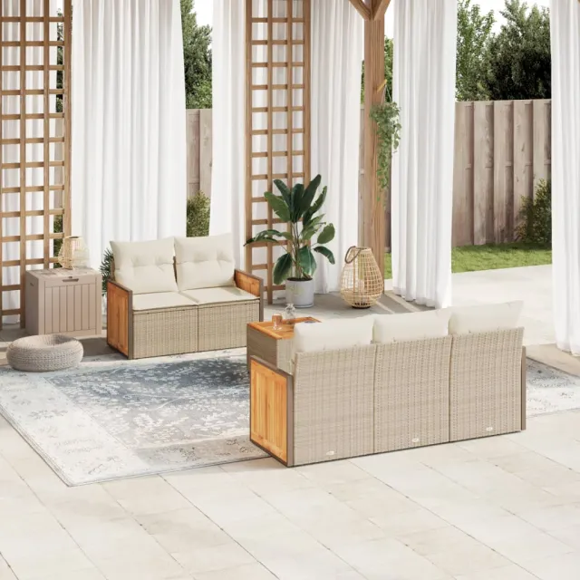 vidaXL 6-delige Loungeset met kussens poly rattan beige, foto 2