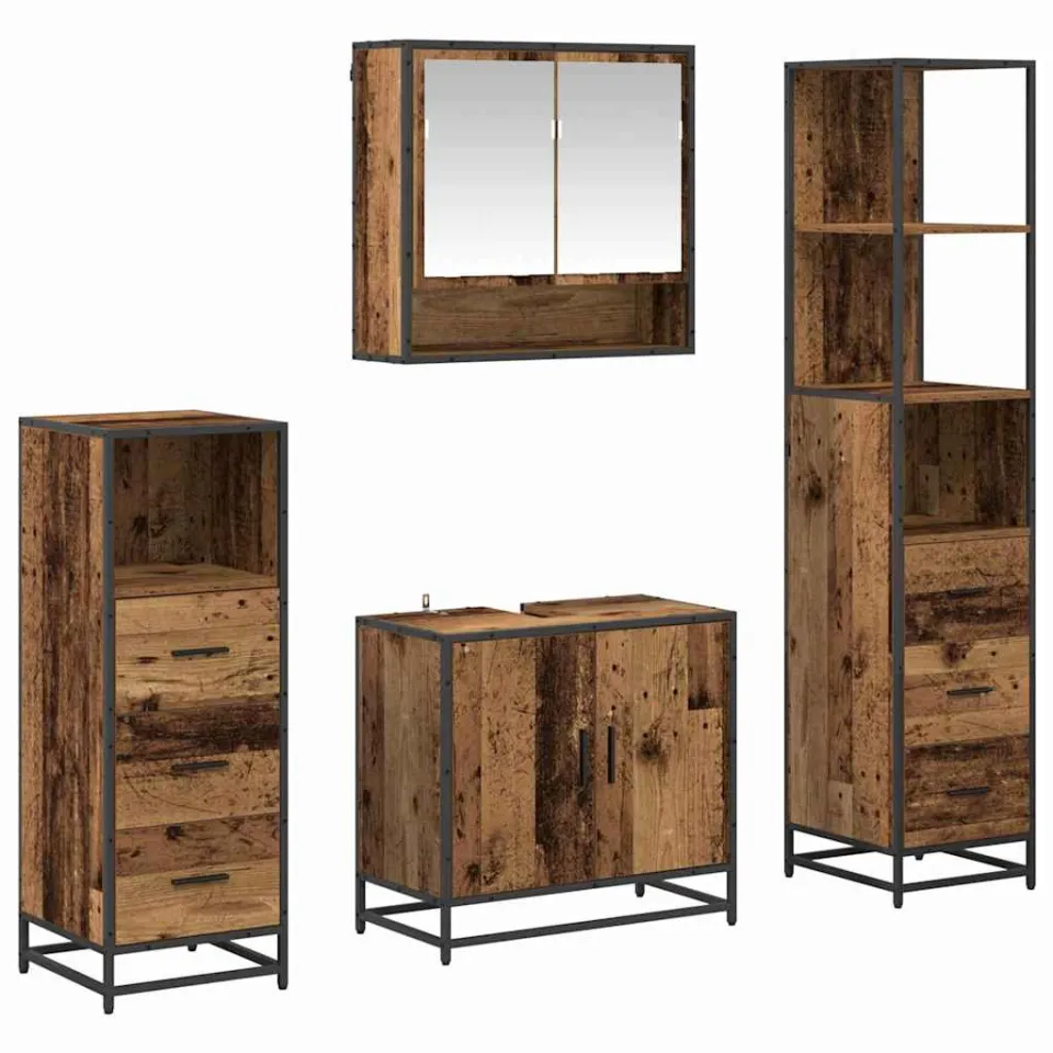 vidaXL Badkamermeubelset 4 st Oud Hout 65 x 33 x 60 cm Bewerkt hout Bruin