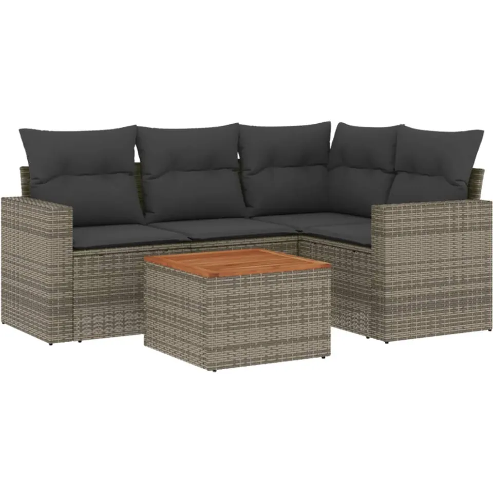 vidaXL 5-delige Loungeset met kussens poly rattan grijs, foto 3