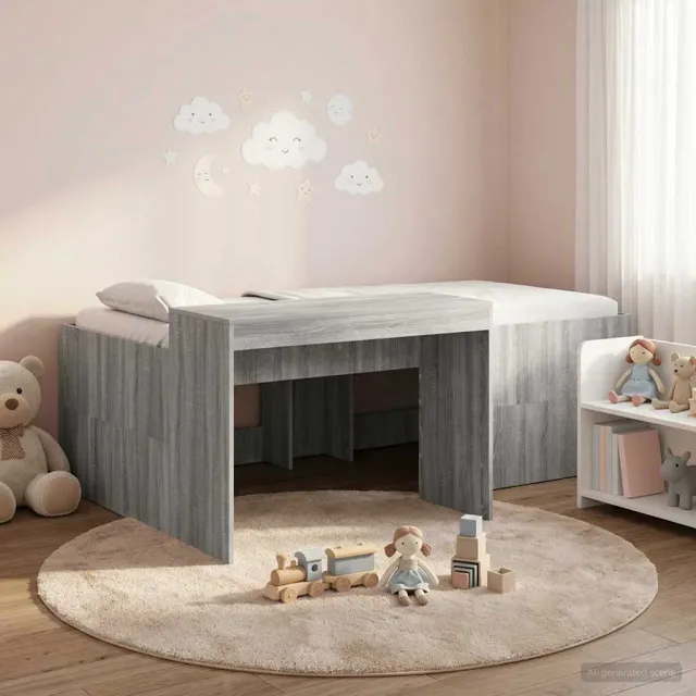 vidaXL Hoge Bed Frame met Bureau voor Kinderen Grijs Sonoma
