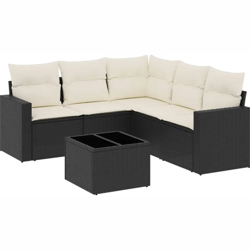 vidaXL 6-delige Loungeset met kussens poly rattan zwart, foto 3