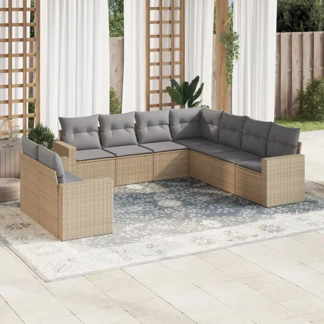 vidaXL 9-delige Loungeset met kussens poly rattan beige, foto 2