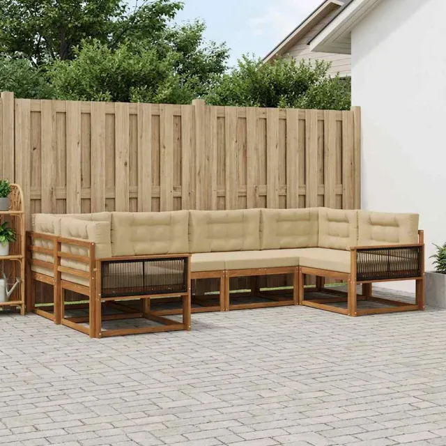 vidaXL Buiten bankenset 6 st 6-zits Natuurlijk en Beige