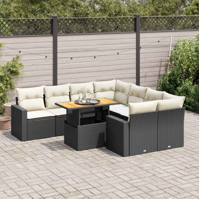vidaXL 9-delige Loungeset met kussens poly rattan zwart, foto 2