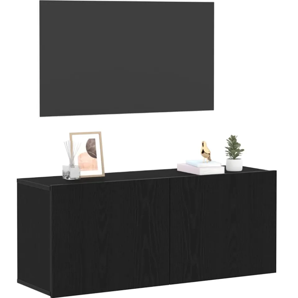 vidaXL Tv-meubelset 100 x 30 x 41 cm Zwart Eiken Bewerkt hout