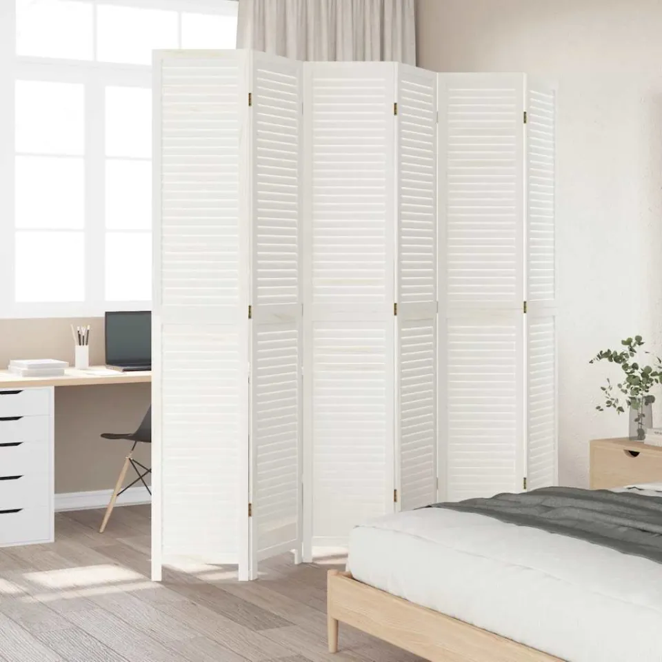 vidaXL Kamerscherm met 6 panelen massief paulowniahout retro wit, foto 3