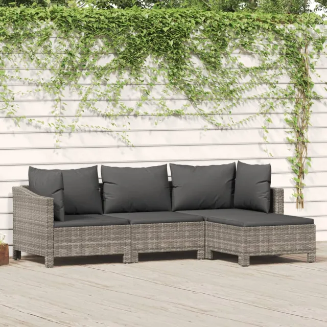 vidaXL 4-delige Loungeset met kussens poly rattan grijs, foto 2