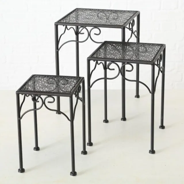 Boltze Bijzet tafel - 3 set - Smeedijzer - vierkant - 28-33-38cm - Bruin/zwart