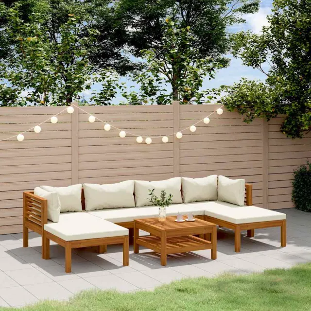 vidaXL 7-delige Loungeset met crèmekleurige kussens massief acaciahout, foto 2
