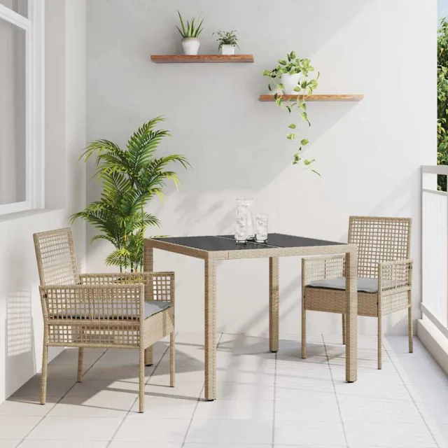vidaXL Tuin eettafelset 3 st Beige poly rattan, foto 2