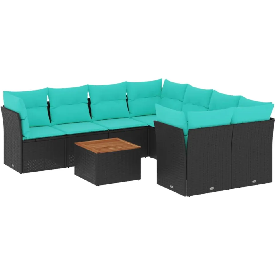 vidaXL 9-delige Loungeset met kussens poly rattan zwart, foto 3