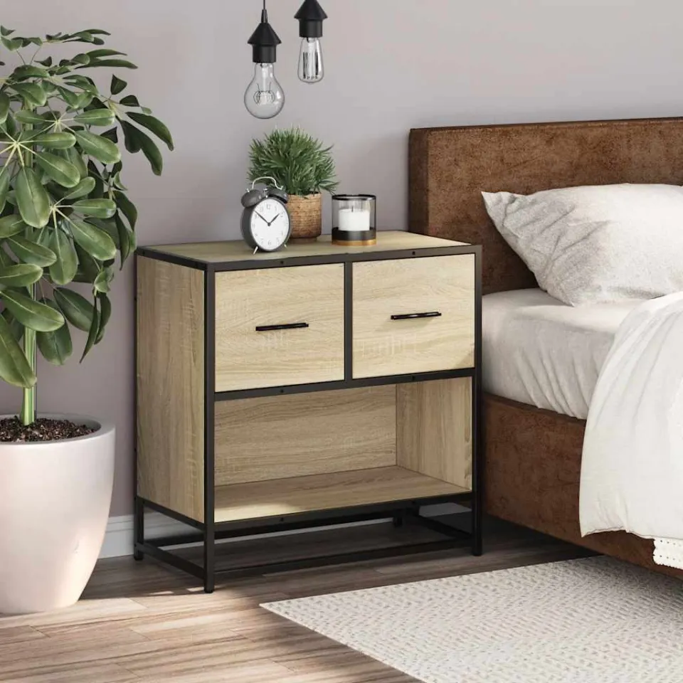 vidaXL Nachtkastje 60x31x60 cm bewerkt hout en metaal sonoma eiken, foto 3