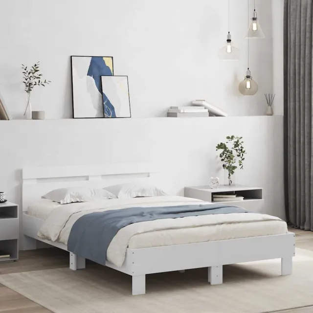 vidaXL Bedframe met hoofdeinde en LED wit 135x190 cm