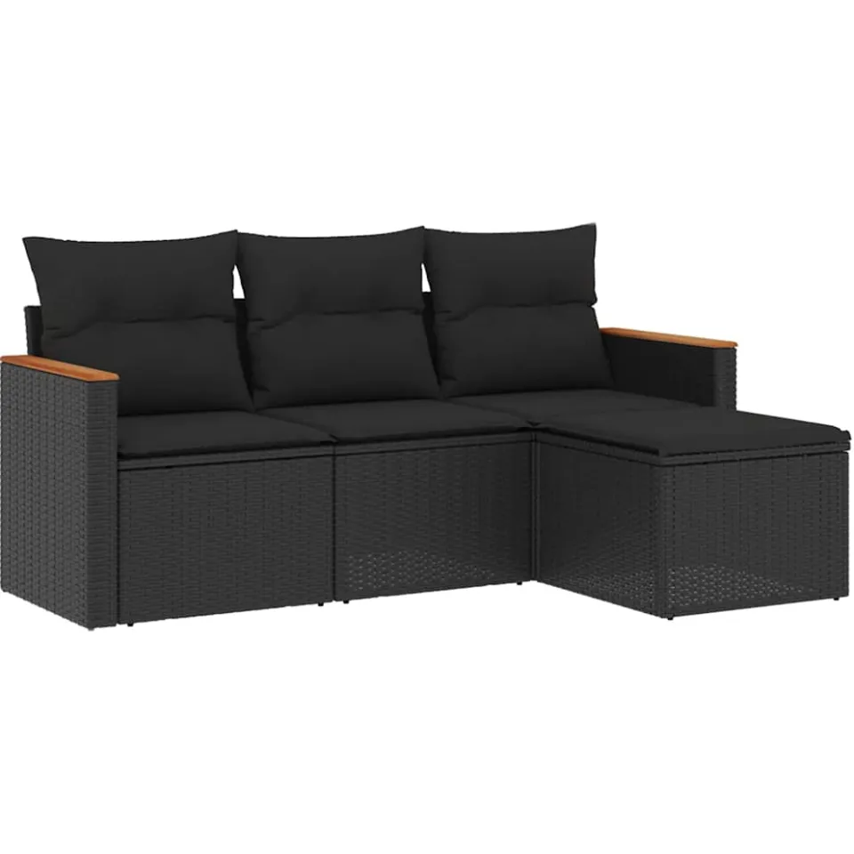 vidaXL 4-delige Loungeset met kussens poly rattan zwart, foto 3