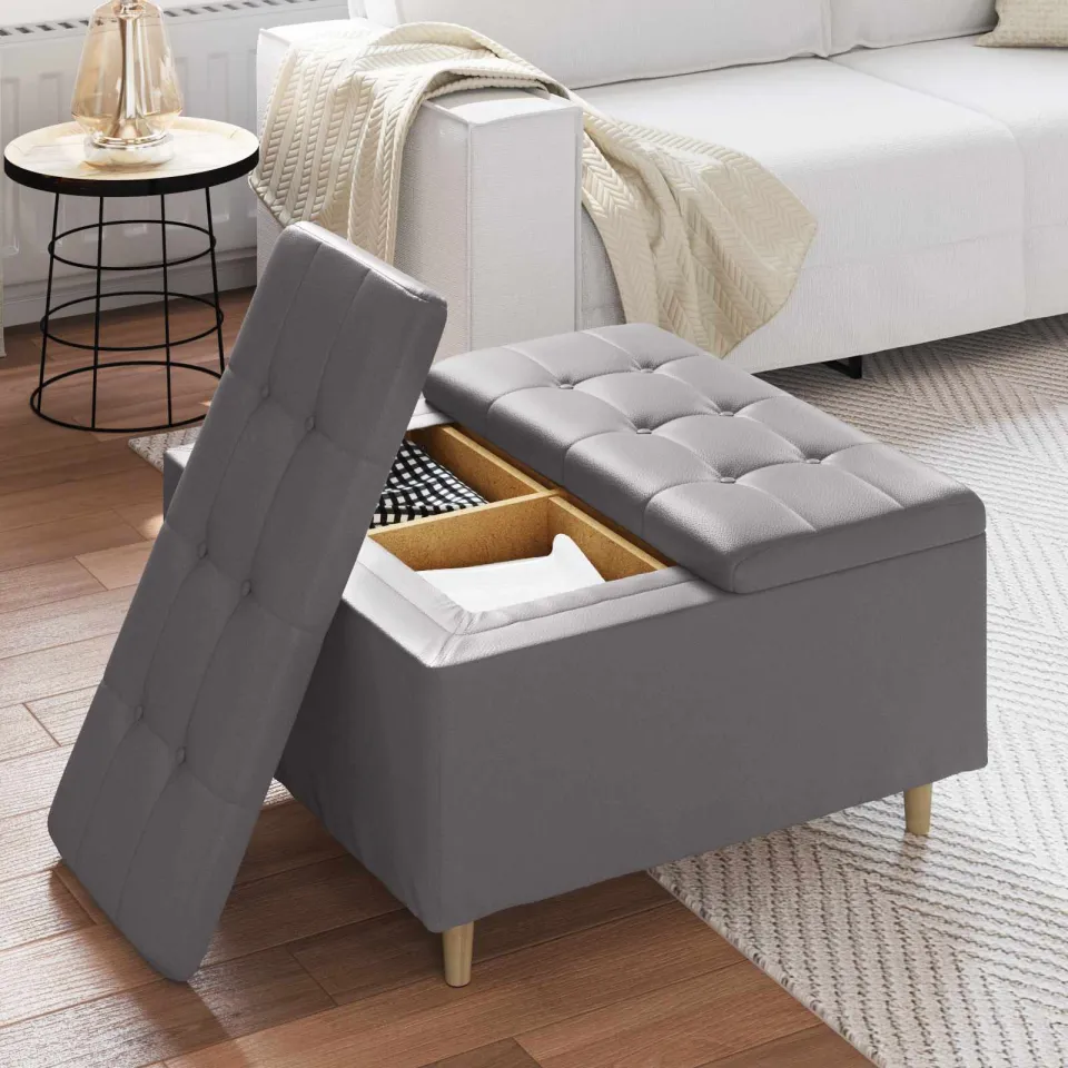 vidaXL Ottoman met Opbergruimte Grijs 80 x 80 x 45 cm Kunstleer, foto 4
