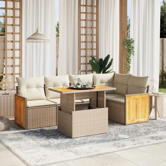 vidaXL 6-delige Loungeset met kussens poly rattan beige, foto 2