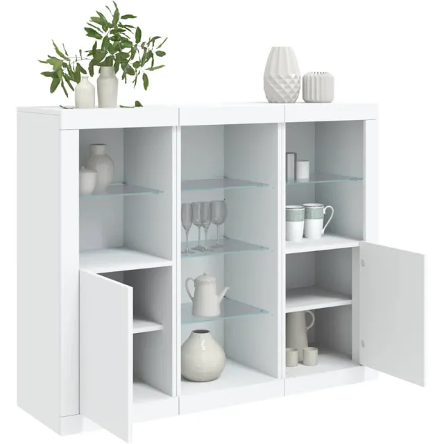 vidaXL Dressoirs met LED-verlichting 3 st bewerkt hout wit