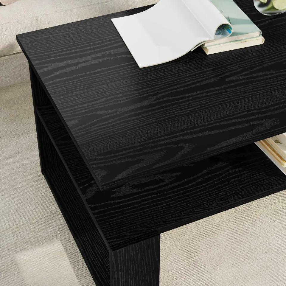 vidaXL Salontafel Zwart Eiken 90 x 50 x 40 cm Bewerkt hout, foto 4