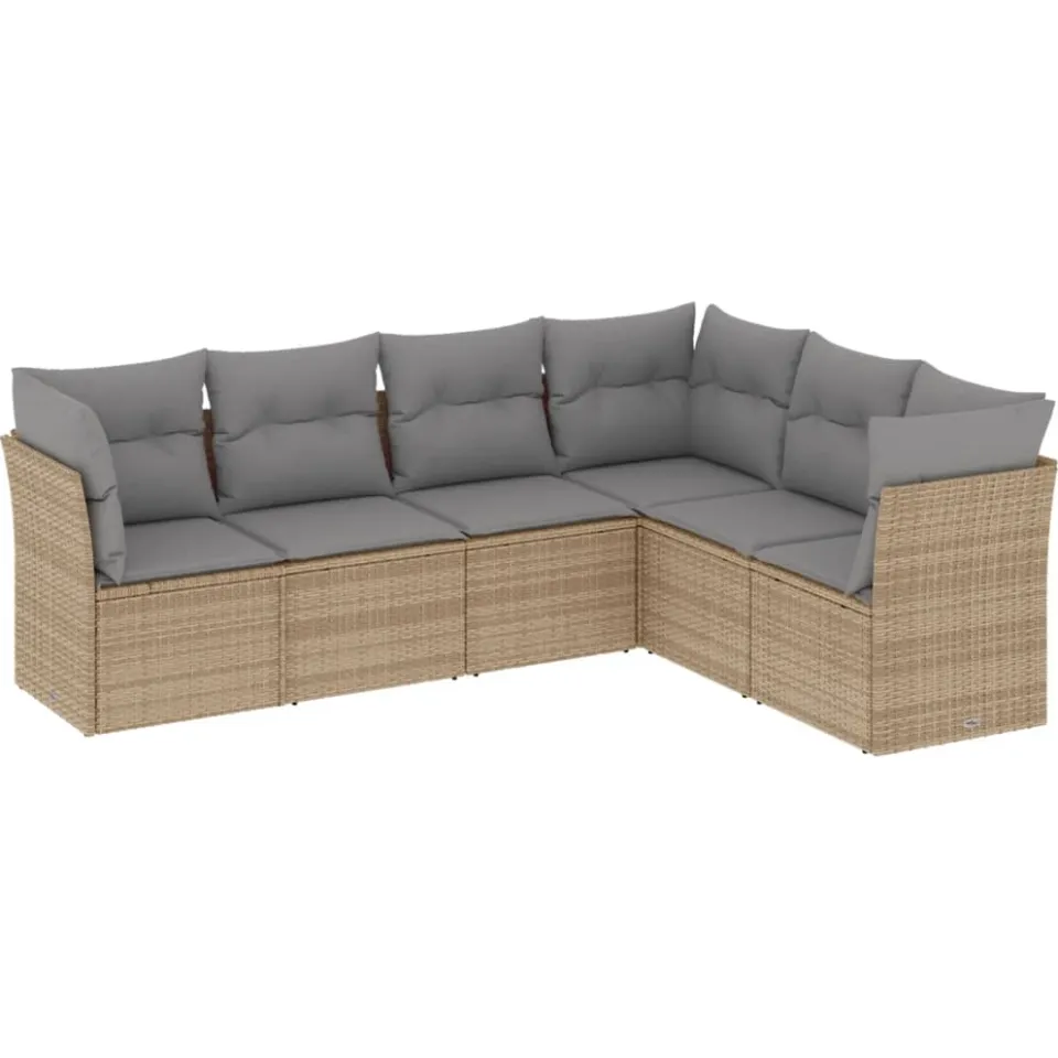 vidaXL 6-delige Loungeset met kussens poly rattan beige