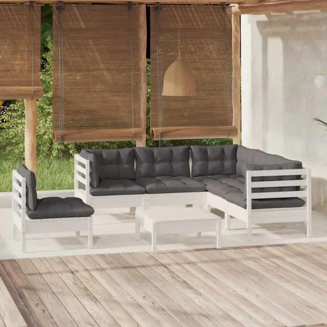 vidaXL 6-delige Loungeset met kussens grenenhout wit
