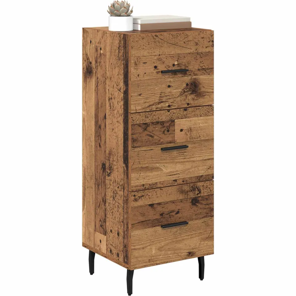 vidaXL Dressoir Oud hout 34 x 34.5 x 90 cm Bewerkt hout Bruin