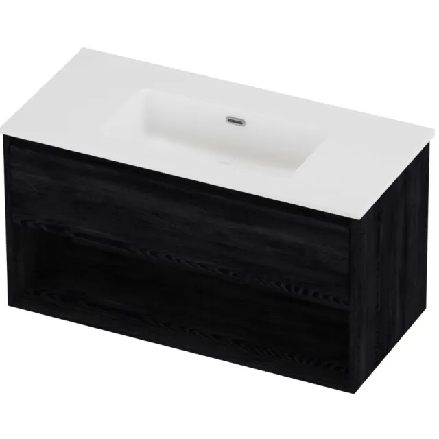 Proline Tribute Badmeubelset Porselein Elegant Schap 100x46x54 cm Mat White Black Oak Eiken