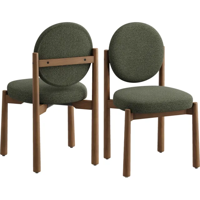 COLAMY Moderne eetkamerstoelen - Set van 2 - Scandinavisch design - 8 cm dik zitkussen - Ronde rugleuning - Stevig houten frame - Groen - Belastbaar tot 125 kg