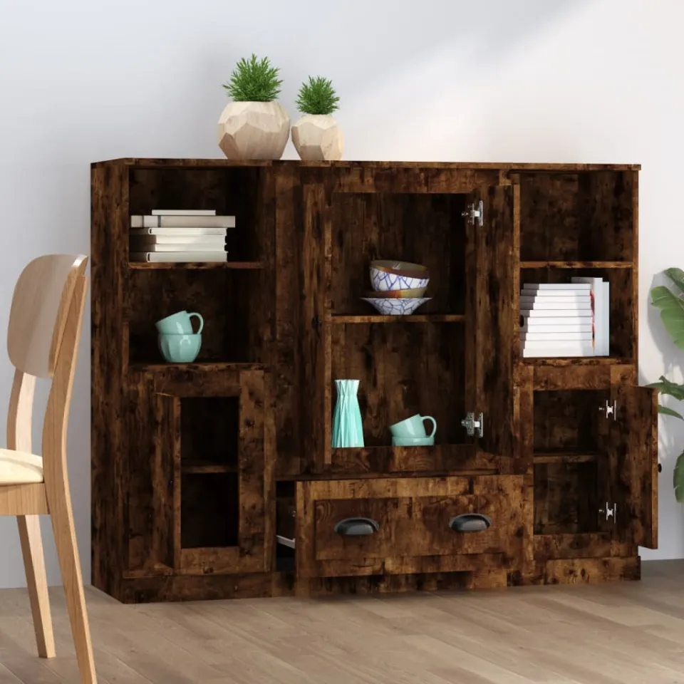 vidaXL Hoge kasten 3 st bewerkt hout gerookt eikenkleurig, foto 2