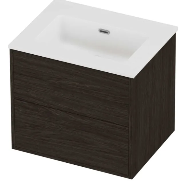 Proline Tribute Badmeubelset Porselein Elegant 2 Laden 60x46x54 cm Mat White Mokka Oak Eiken