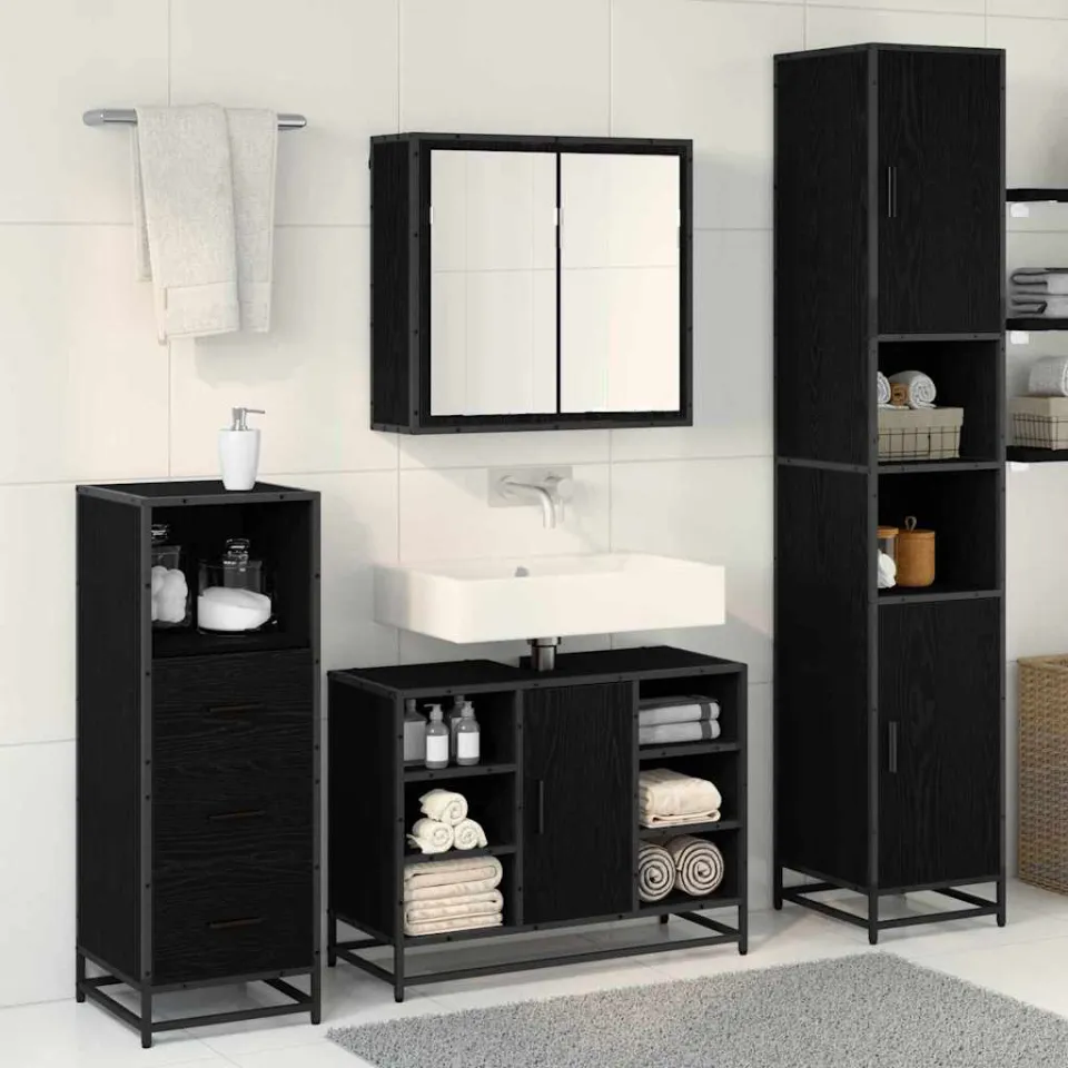 vidaXL Badkamermeubelset 3 st Zwart Eiken 80 x 33 x 60 cm Bewerkt hout, foto 4