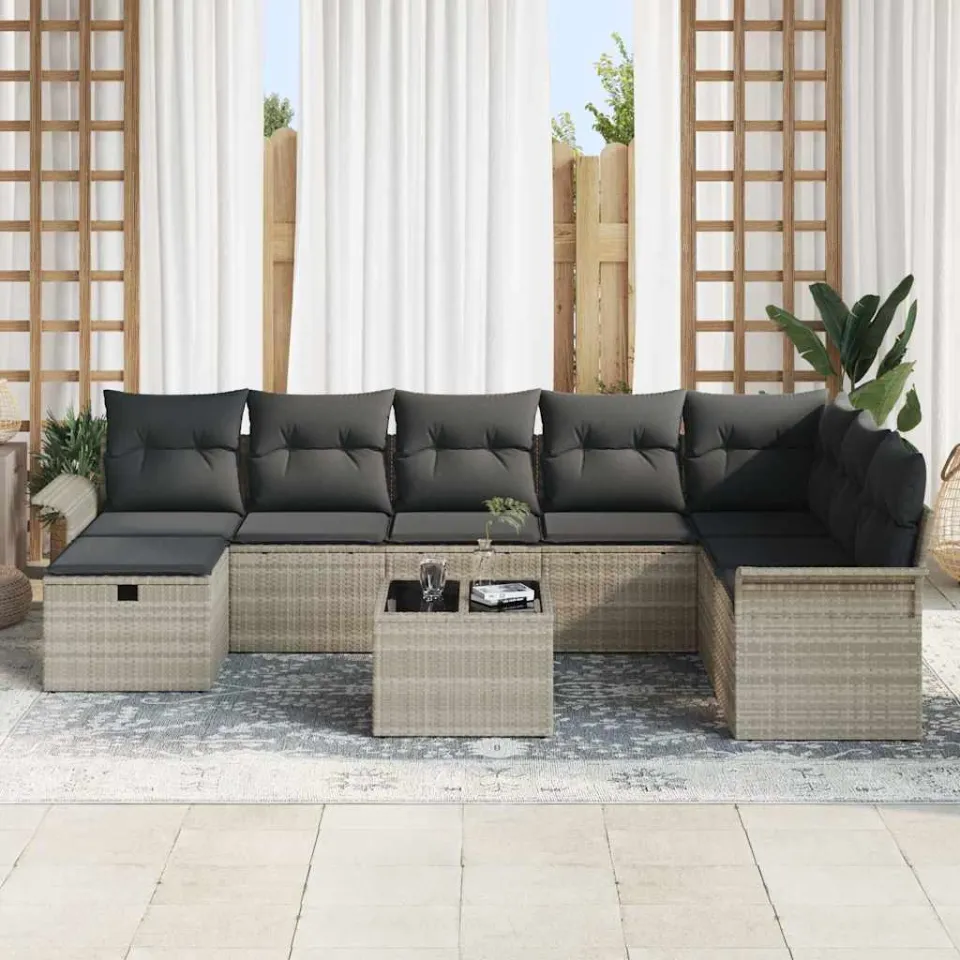 vidaXL Tuin Sofa Set 9 st Poly riet zwart, foto 2