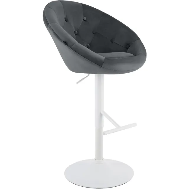 CLP London Barkruk - met rugleuning - draaibaar - verstelbaar - metalen frame - velvet - fluweel - wit/donkergrijs