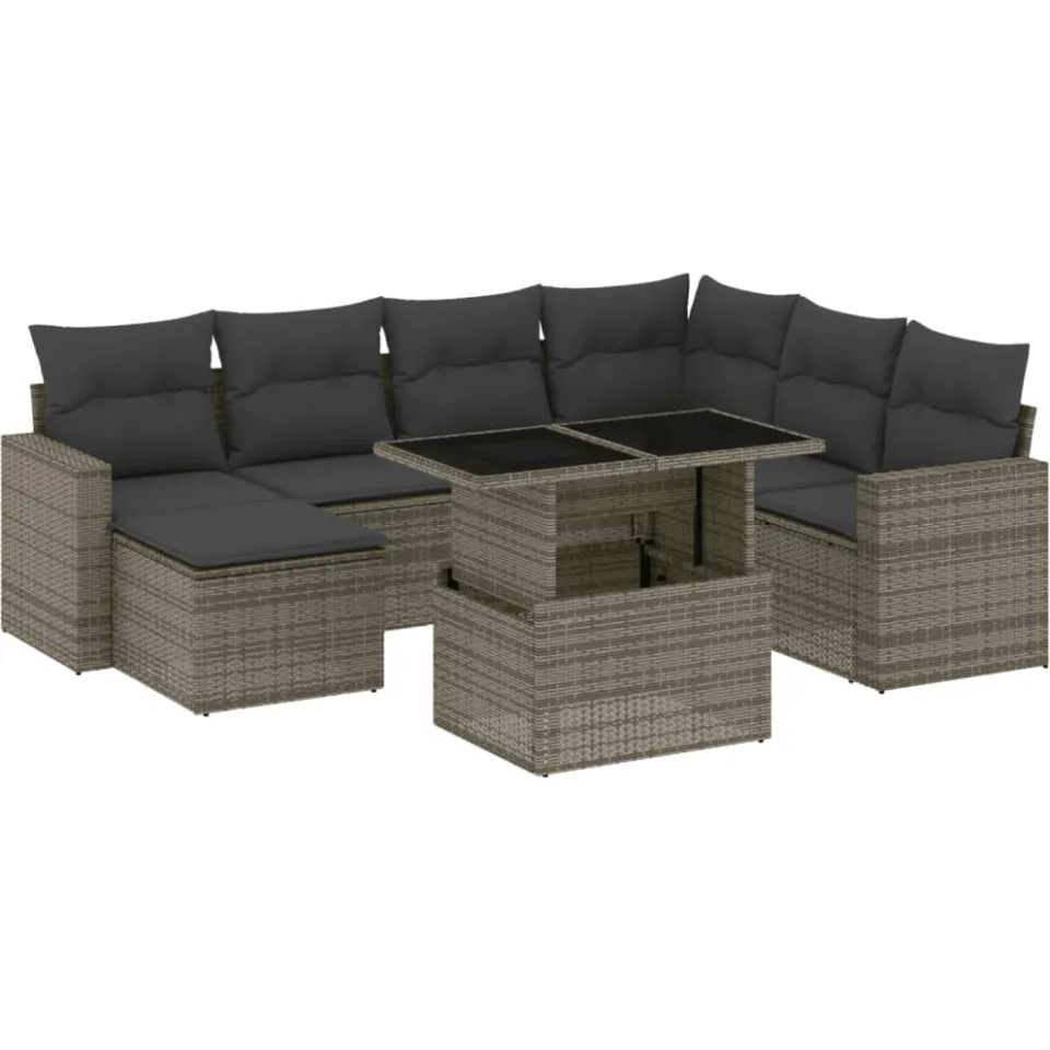 vidaXL 8-delige Loungeset met kussens poly rattan grijs, foto 3
