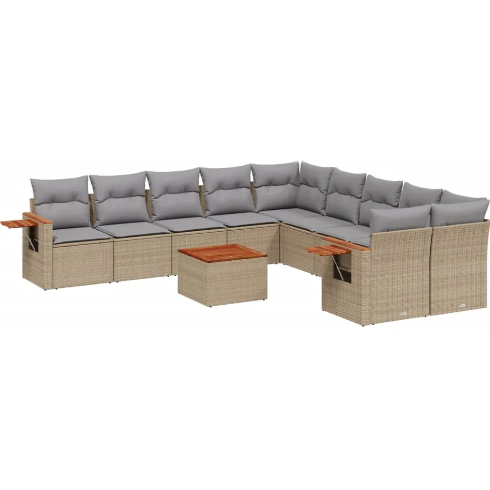 vidaXL 11-delige Tuinset met kussens poly rattan beige, foto 3