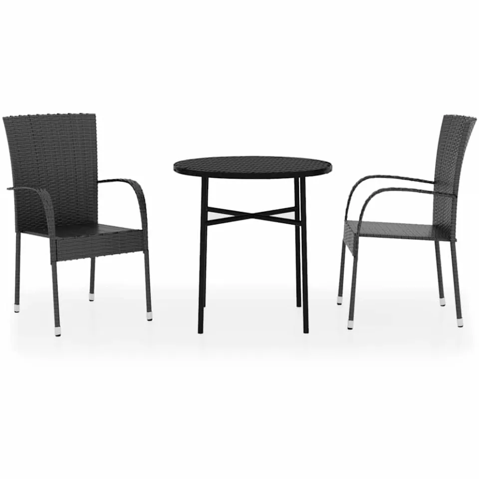 vidaXL 3-delige Tuinset poly rattan zwart, foto 3