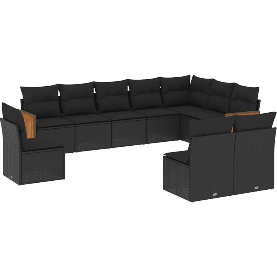 vidaXL 10-delige Loungeset met kussens poly rattan zwart, foto 3