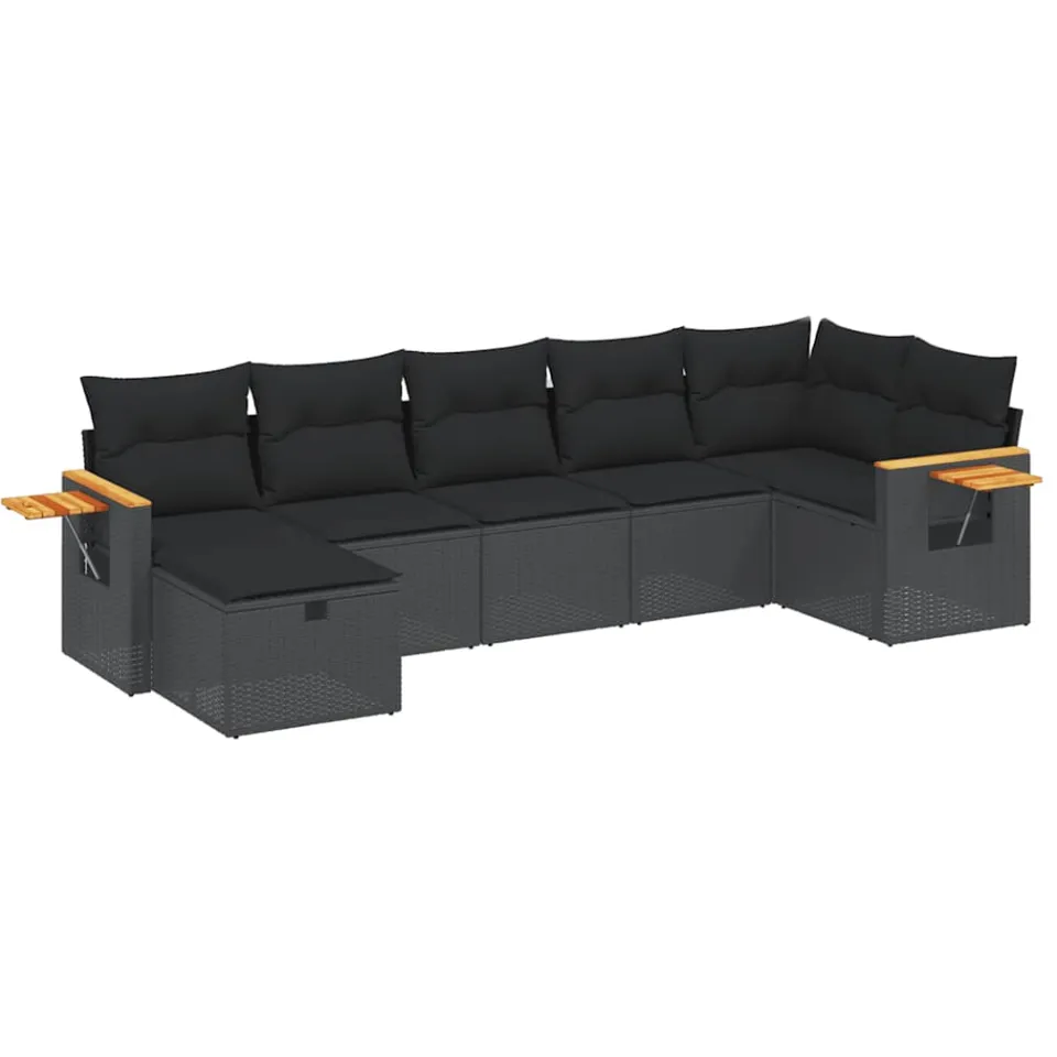 vidaXL 7-delige Loungeset met kussens poly rattan zwart