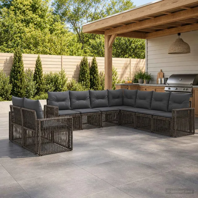 vidaXL Tuinbankenset 9 st 9-zits Grijs en Donkergrijs poly rattan, foto 2