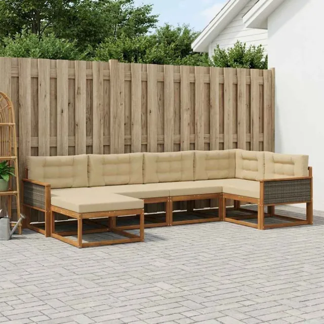 vidaXL Buiten bankenset 6 st 6-zits Natuurlijk en Beige