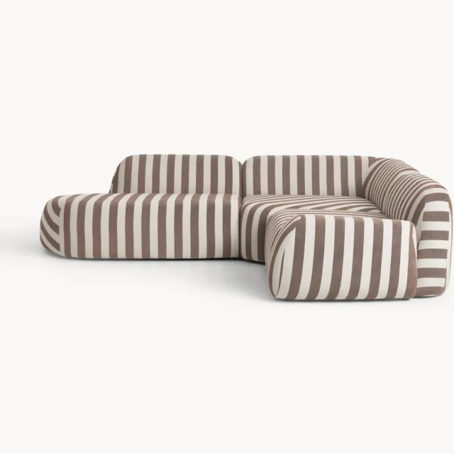 Westwing Collection Modulaire gestreepte hoekbank Wolke (4-zits) bruin
