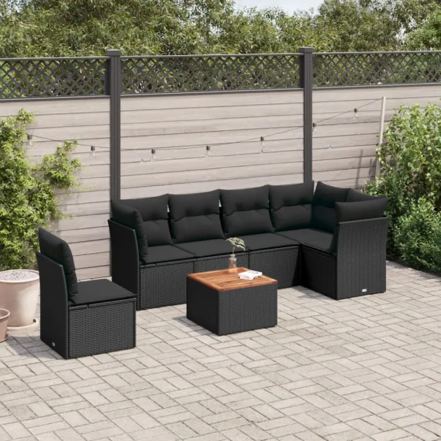 vidaXL 7-delige Loungeset met kussens poly rattan zwart, foto 2