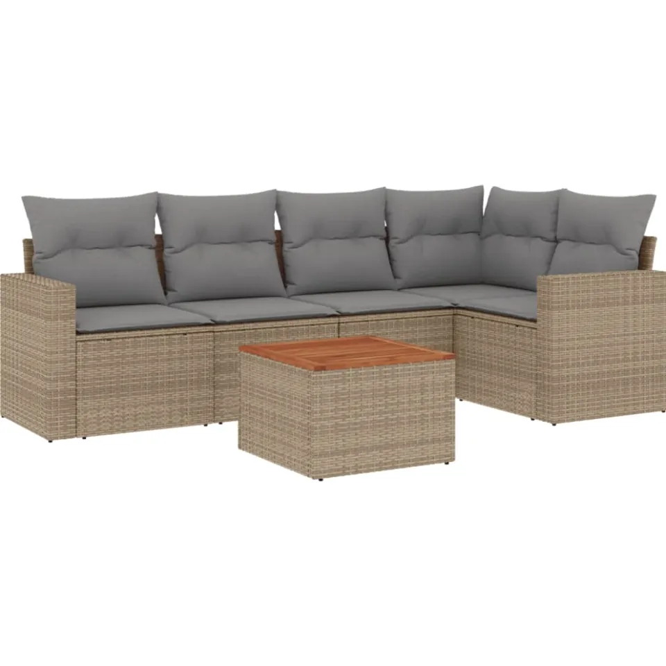 vidaXL 6-delige Loungeset met kussens poly rattan beige, foto 3