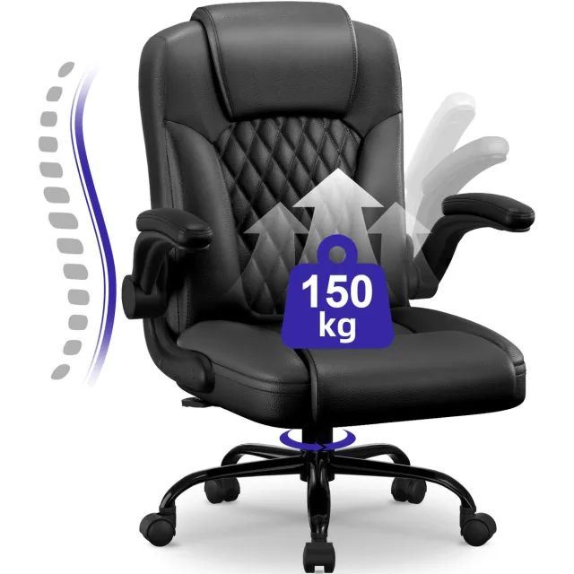 Elekiatech Ergonomische Bureaustoel-Bureaustoel-met 90°-120°Rugleuning Bureaustoelen voor Volwassenen-Inklapbare Armleuningen-Office Chair-Gaming Stoel-150kg - Zwart