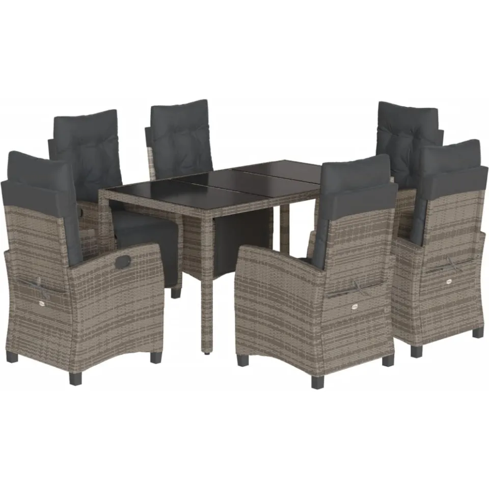 vidaXL 7-delige Tuinset met kussens poly rattan grijs