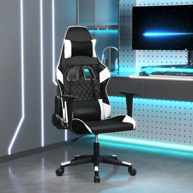 vidaXL Massage gamestoel kunstleer zwart en wit