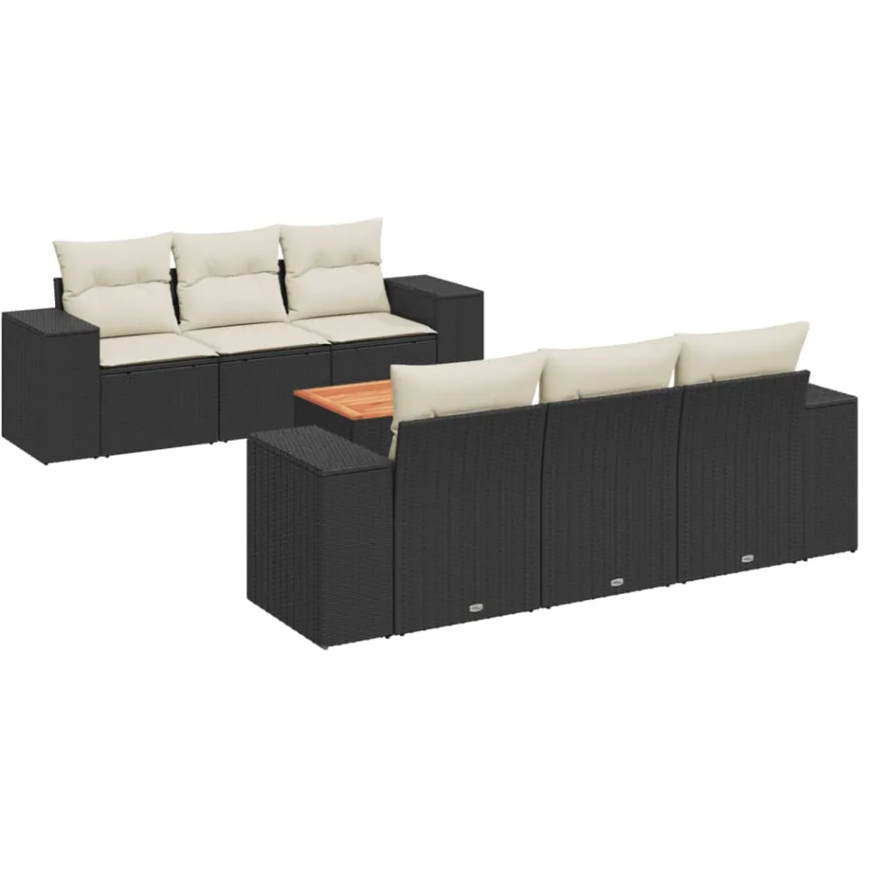 vidaXL 7-delige Loungeset met kussens poly rattan zwart
