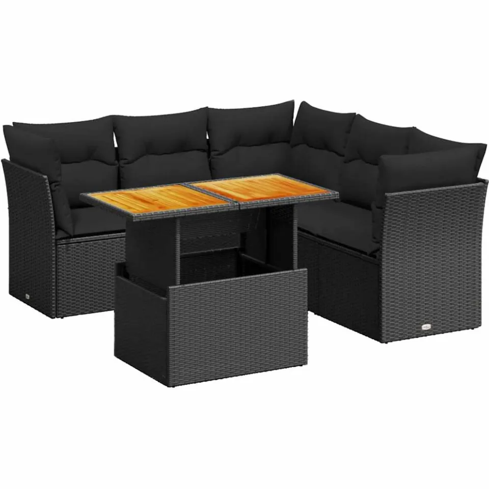 vidaXL 5-delige Loungeset met kussens poly rattan zwart, foto 3