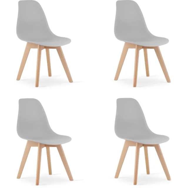 LEOBERT Set van 4 Eetkamerstoelen KITO – Grijs – Beuken Poten – Kuipstoel met Kunststof Zitting – Tijdloos Design, Functioneel en Duurzaam, Geschikt voor Woonkamer, Eetkamer en Kantoor