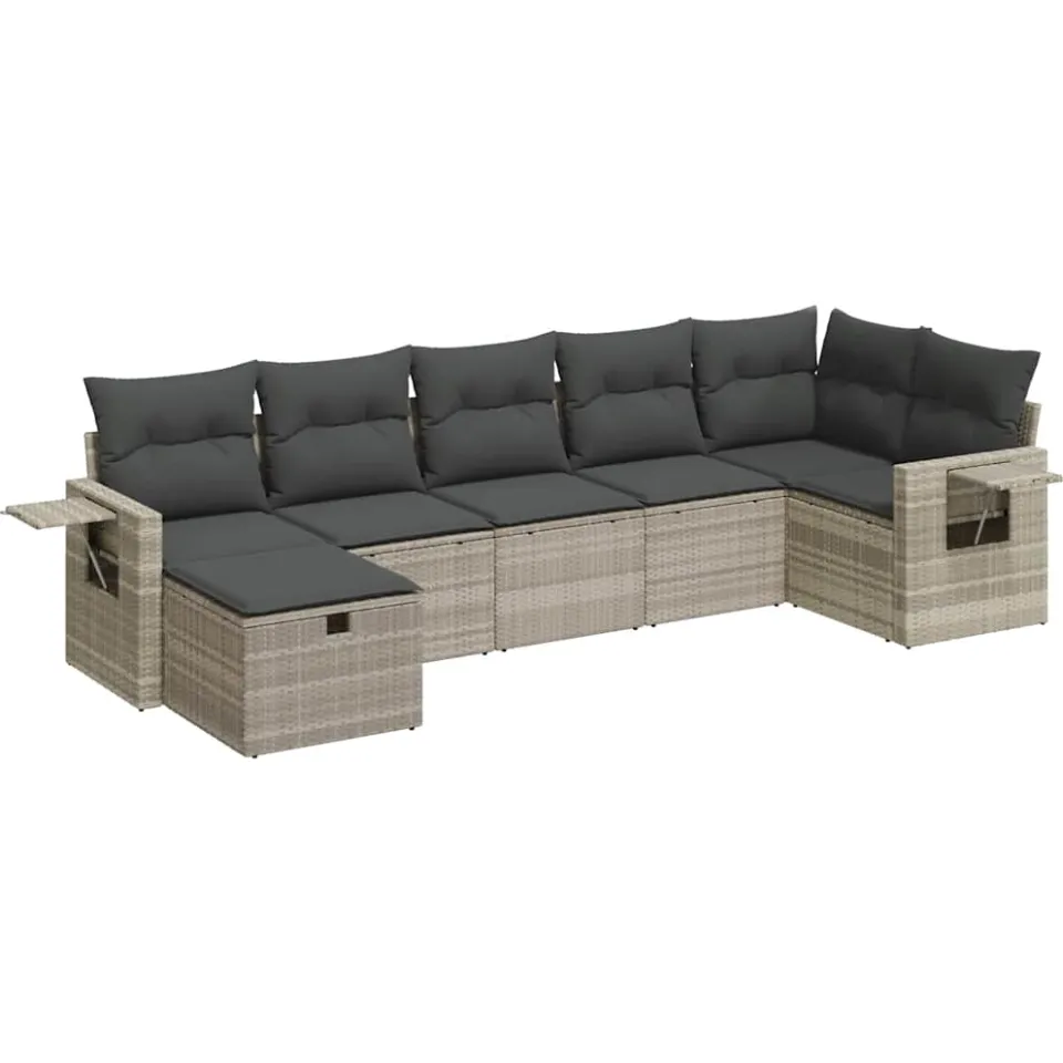 vidaXL 7-delige Loungeset met kussens poly rattan lichtgrijs grijs, foto 3
