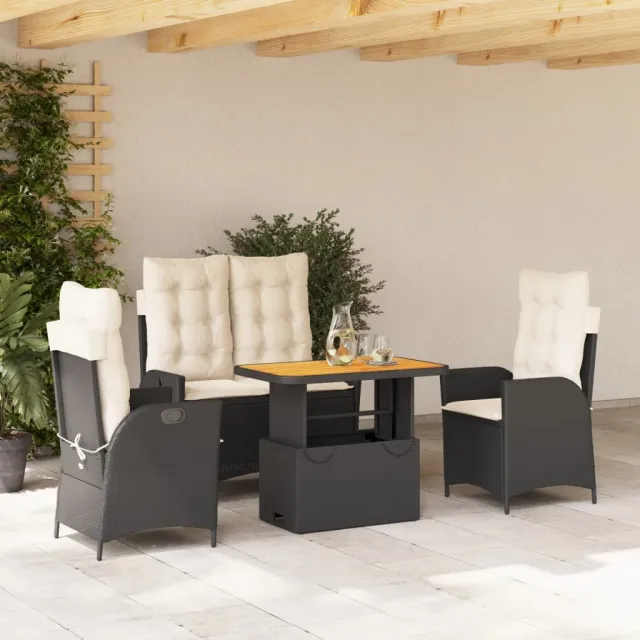 vidaXL 4-delige Tuinset met kussens poly rattan zwart, foto 2